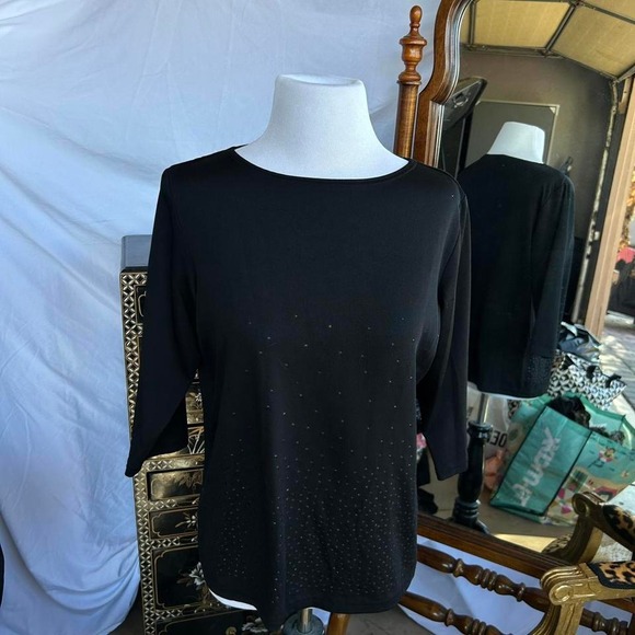 Black ERENA 3/4 sleeve shirt with sparkly details - Picture 1 of 3